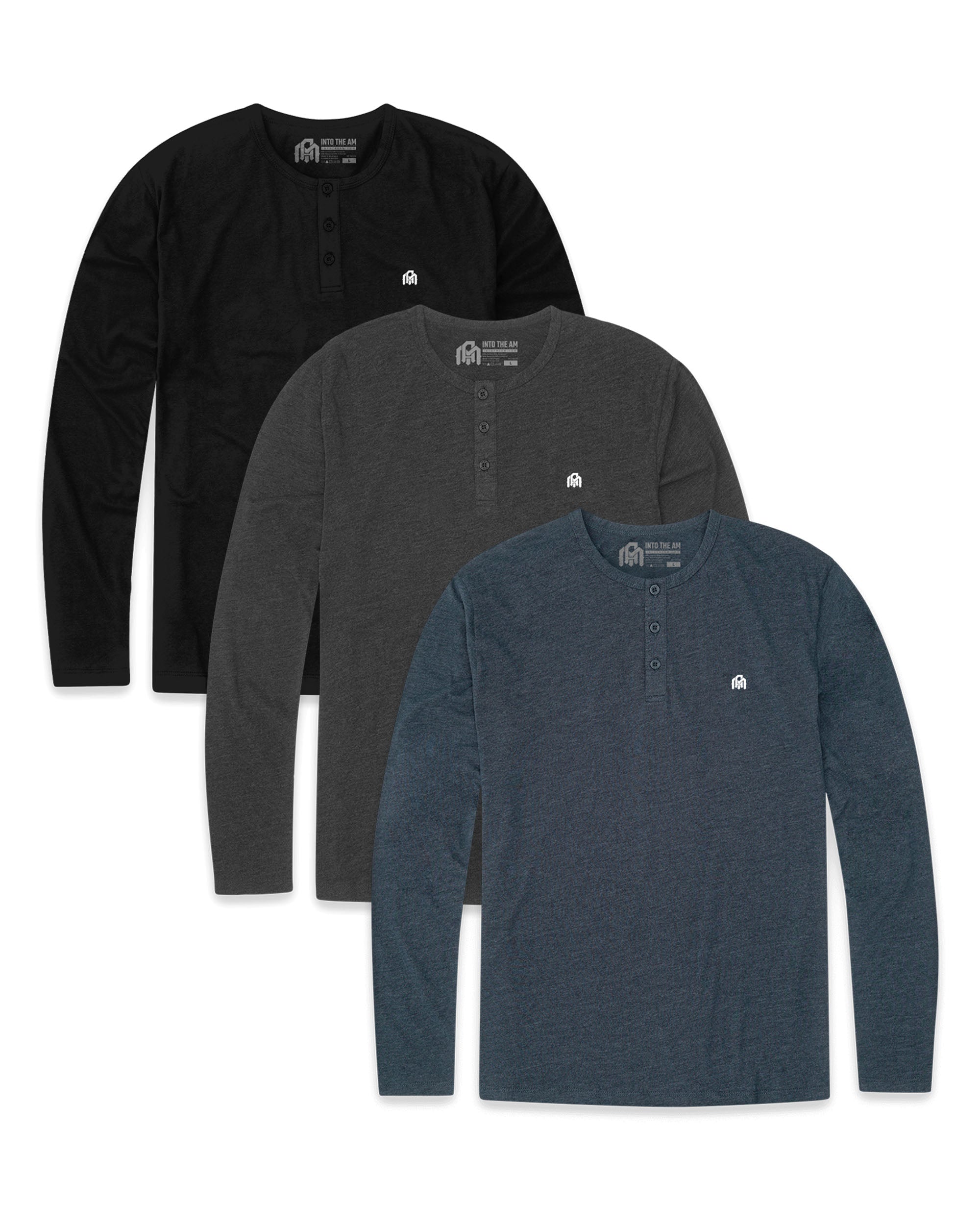 Custom 3 Pack Long Sleeve Henley - Branded-Front