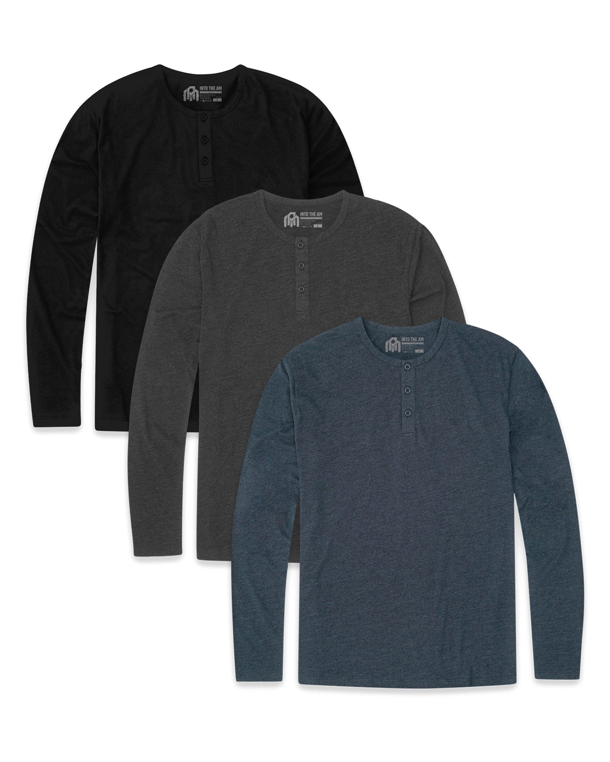 Custom 3 Pack Long Sleeve Henley - Non-Branded-Front