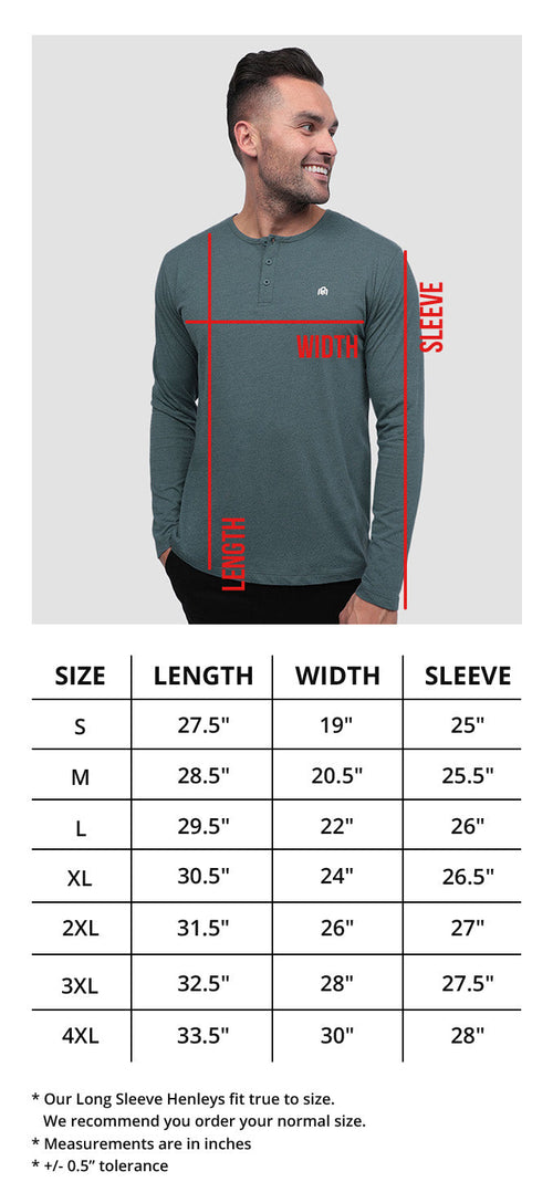 Men's Long Sleeve Henley Size Chart