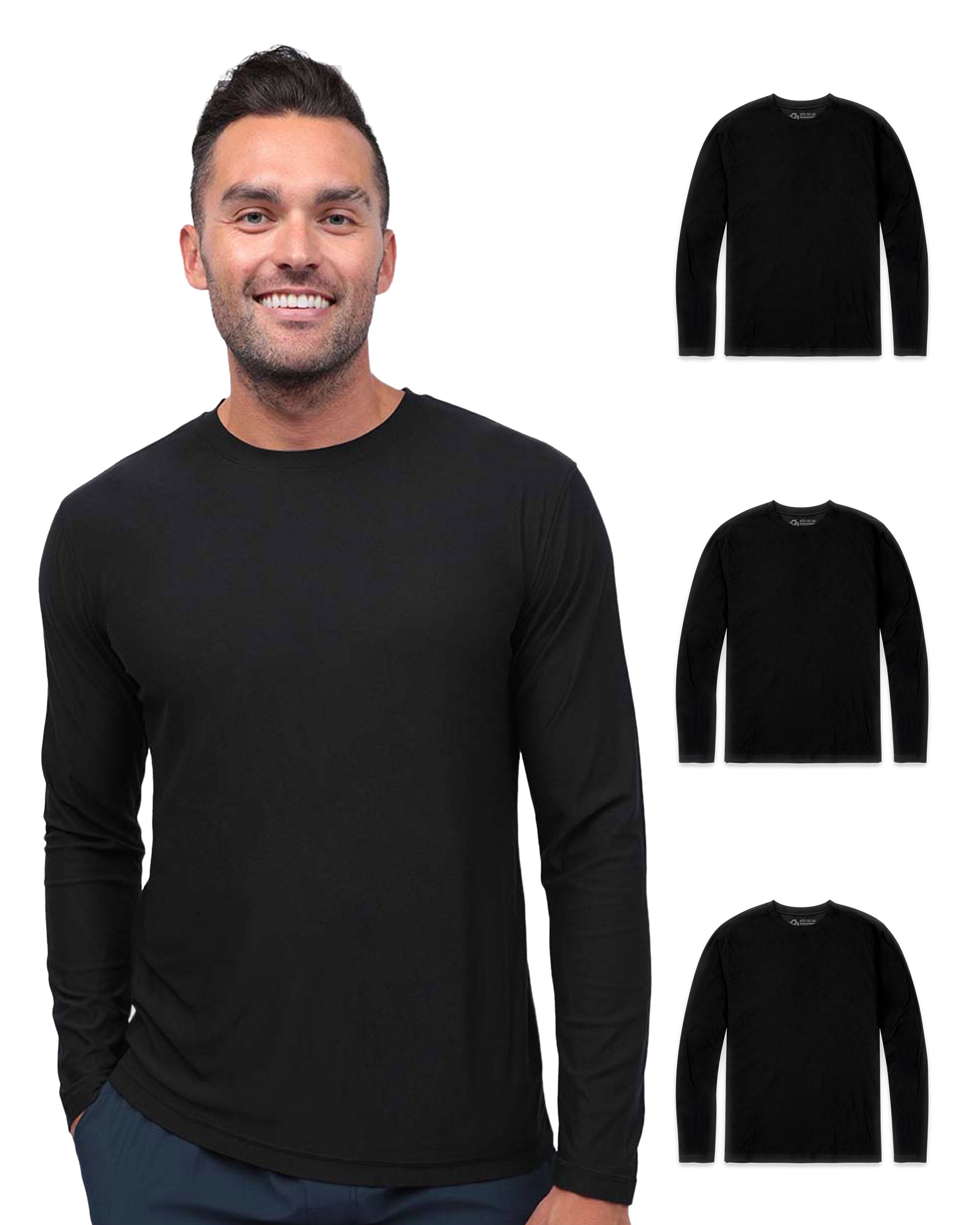 Long Sleeve Active Tee 3-Pack - Non-Branded-Black/Black/Black