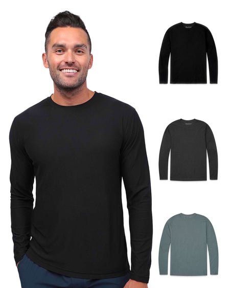 Long Sleeve Active Tee 3-Pack - Non-Branded-Black/Charcoal/Indigo