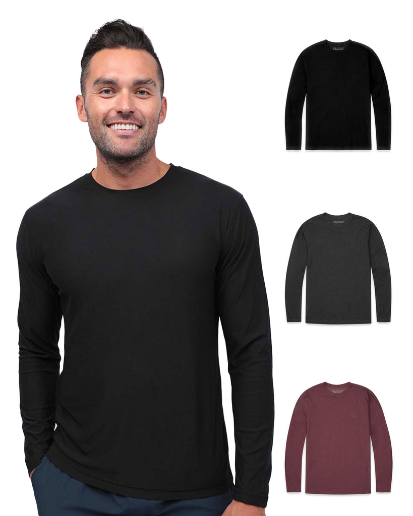 Long Sleeve Active Tee 3-Pack - Non-Branded-Black/Charcoal/Maroon