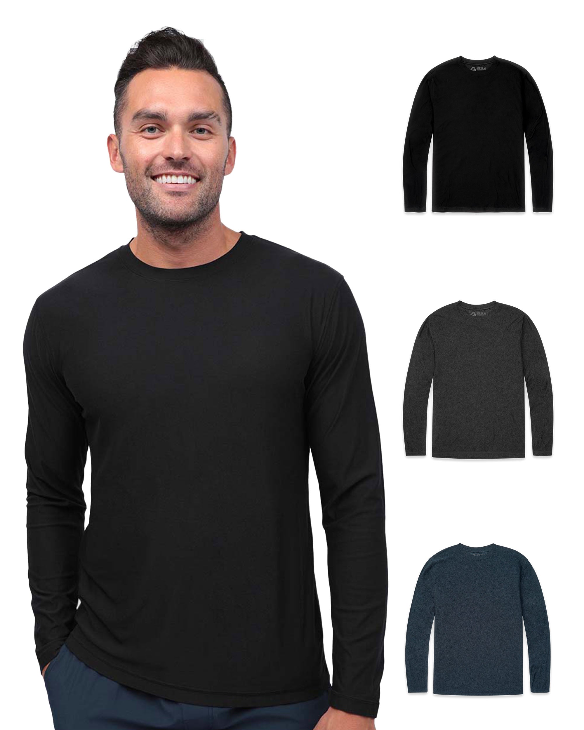 Long Sleeve Active Tee 3-Pack - Non-Branded-Black/Charcoal/Navy