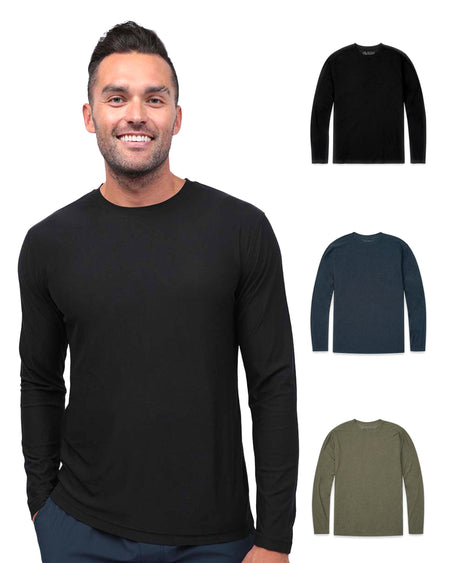 Long Sleeve Active Tee 3-Pack - Non-Branded-Black/Navy/Olive Green