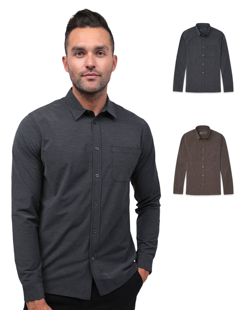Long Sleeve Button Up 2-Pack-Black/Brown
