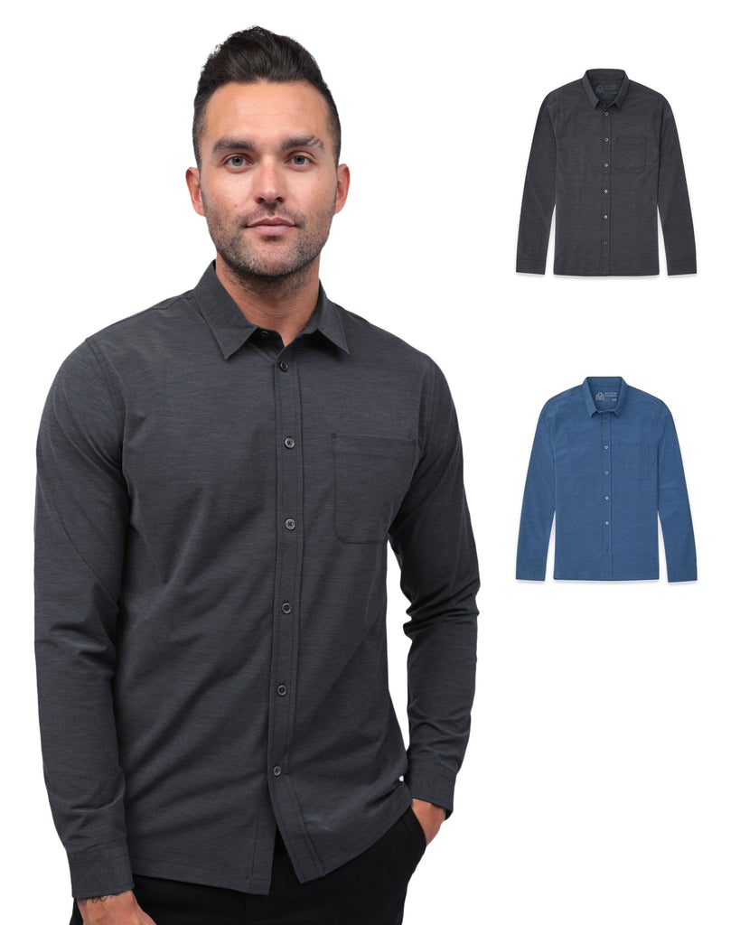 Long Sleeve Button Up 2-Pack-Black/Cool Blue