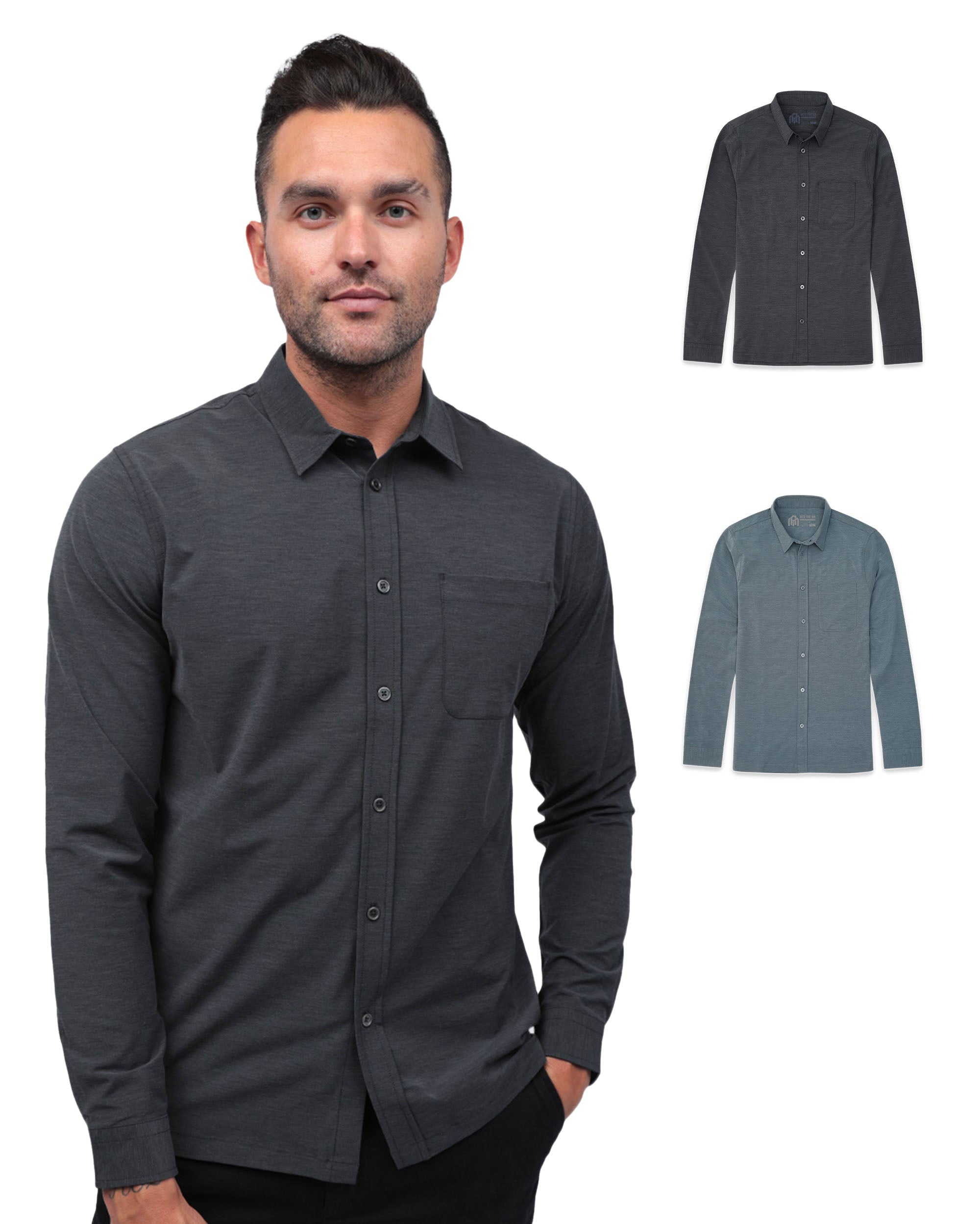 Long Sleeve Button Up 2-Pack-Black/Indigo