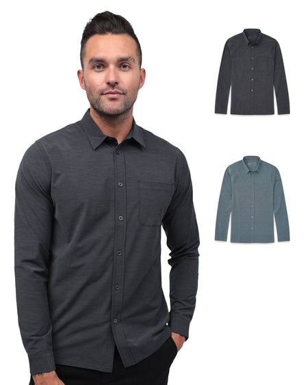Long Sleeve Button Up 2-Pack-Black/Indigo