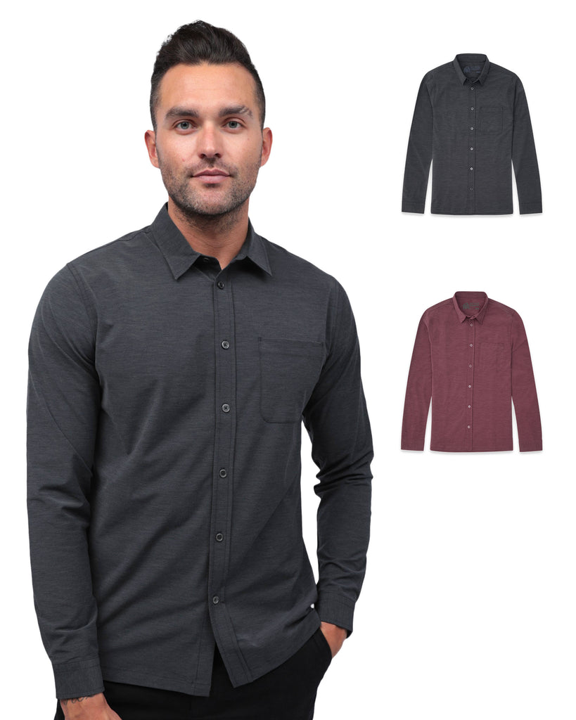 Long Sleeve Button Up 2-Pack-Black/Maroon