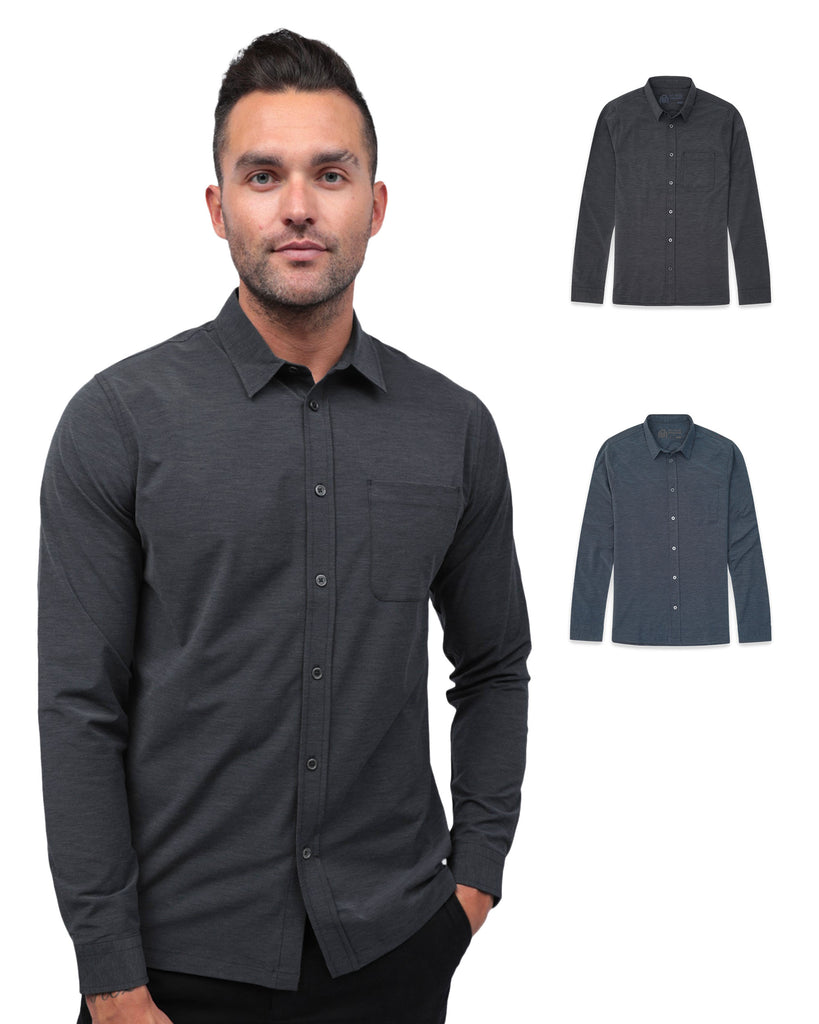 Long Sleeve Button Up 2-Pack-Black/Navy