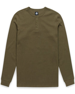 Long Sleeve Waffle Knit Henley - Non-Branded-Olive Green-Regular-Mock--Zac---L
