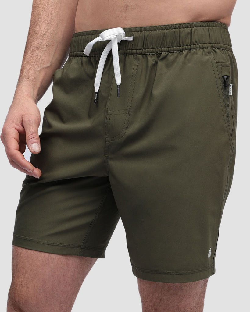 Active Shorts - Branded-Dark Olive-Front2--Alex---M