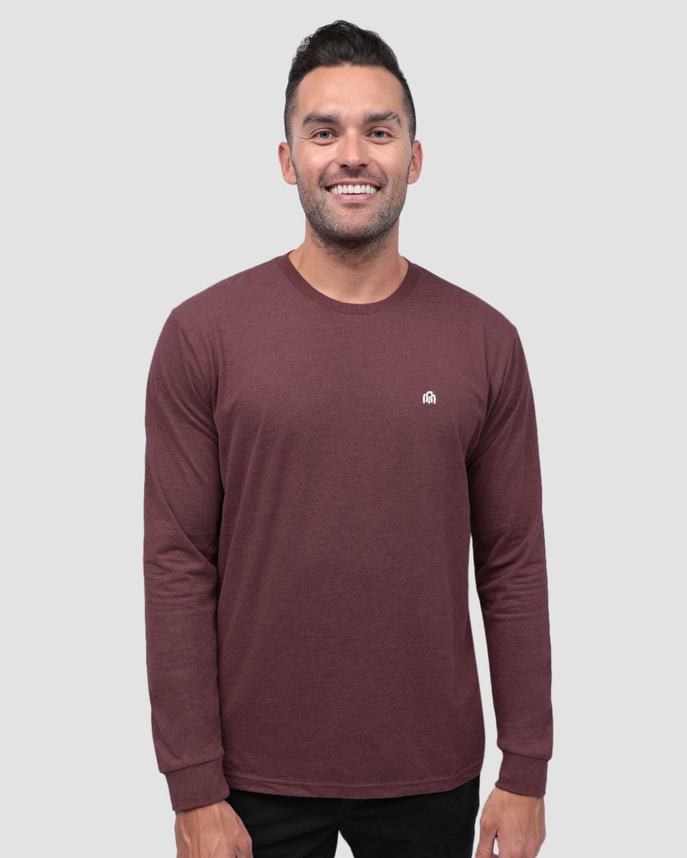 Basic Long Sleeve Tee-Maroon-Front--Zach---L