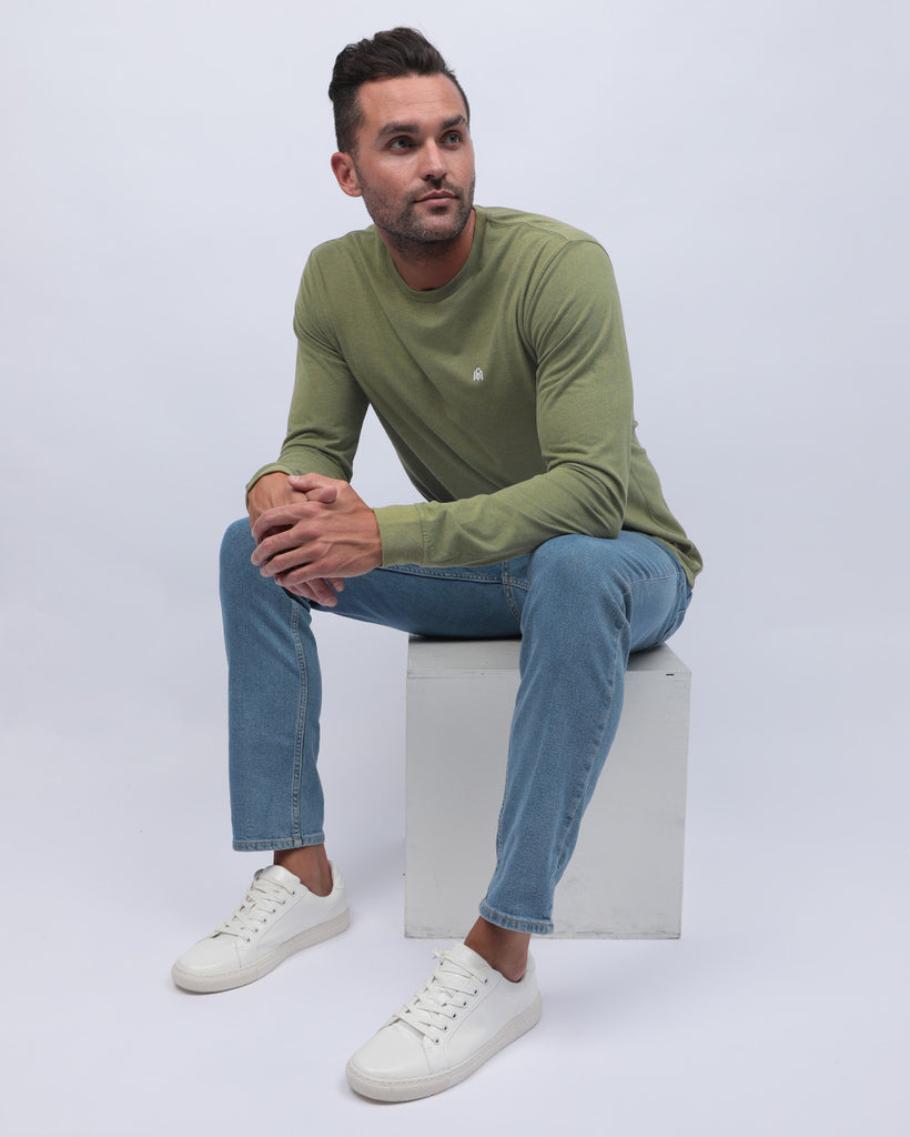 Basic Long Sleeve Tee-Olive Green-Lifestyle--Zach---L