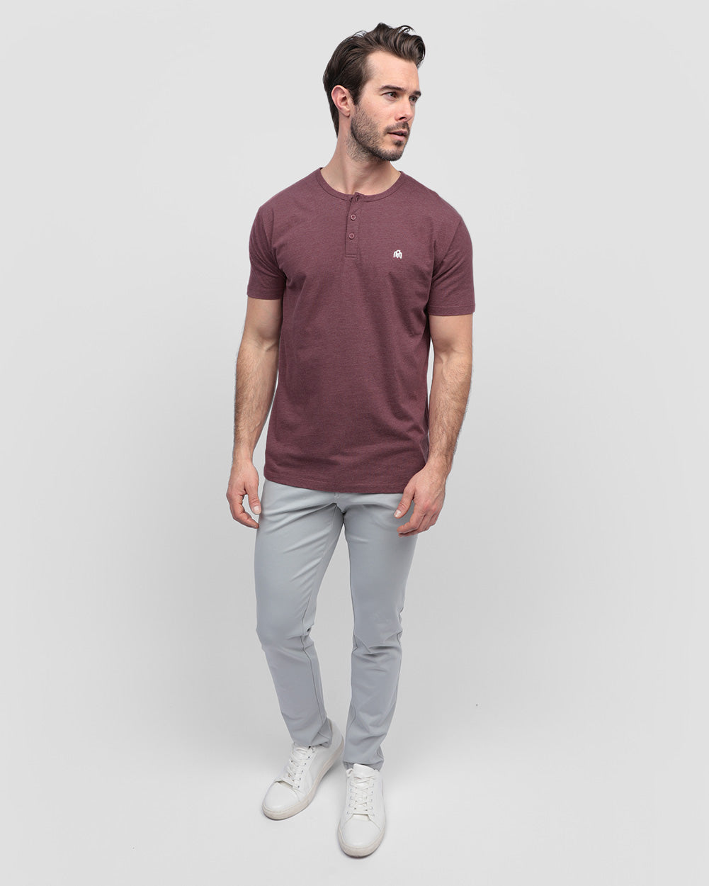 Henley Tee - Branded-Maroon-Regular-Full--Model---Size
