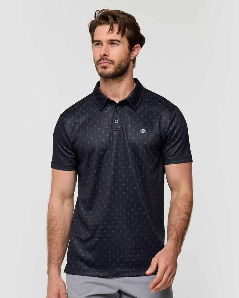Performance Polo - Branded-Black Dots-Front--Alex---M