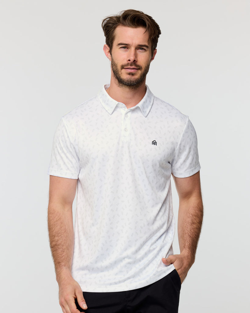 Performance Polo - Branded-White Dashes-Front--Alex---M