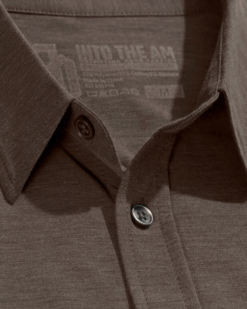 Long Sleeve Button Up-Brown-Detail 2