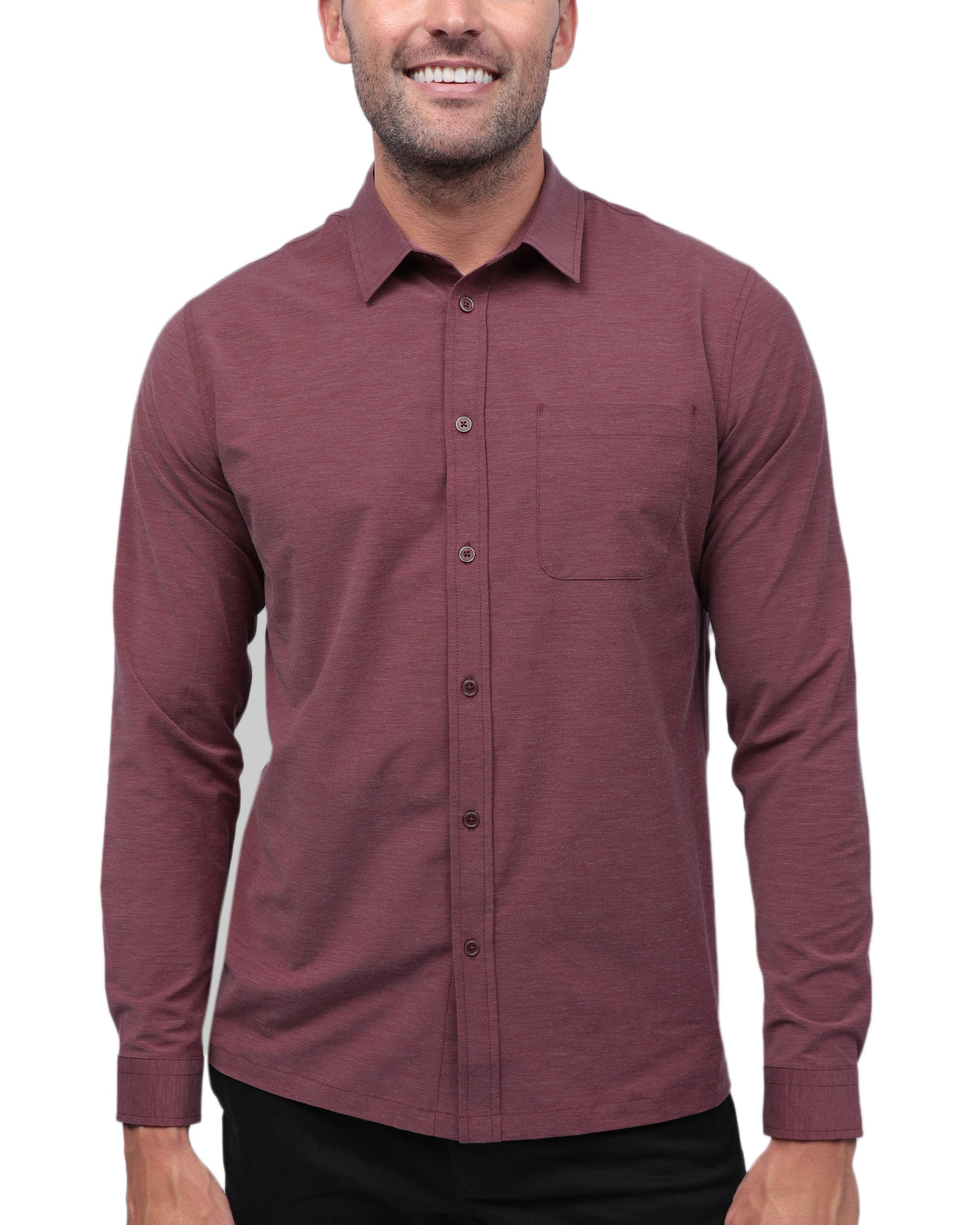 Long Sleeve Button Up-Maroon
