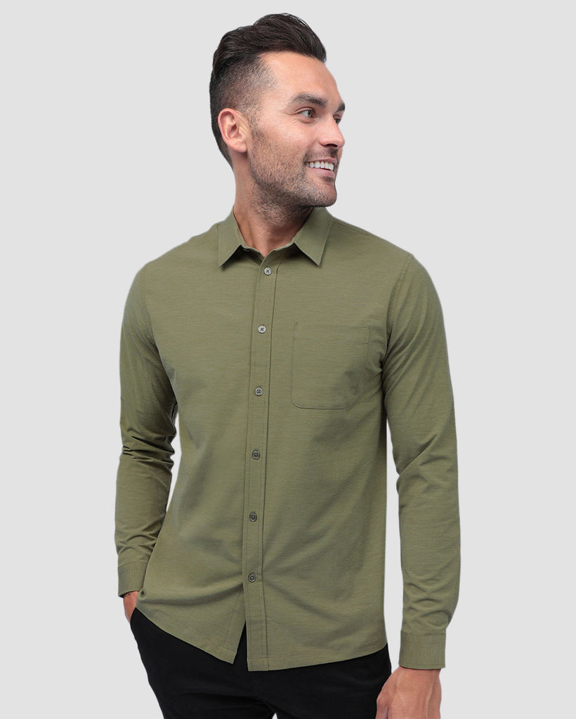 Long Sleeve Button Up-Olive Green-Front--Zach---L