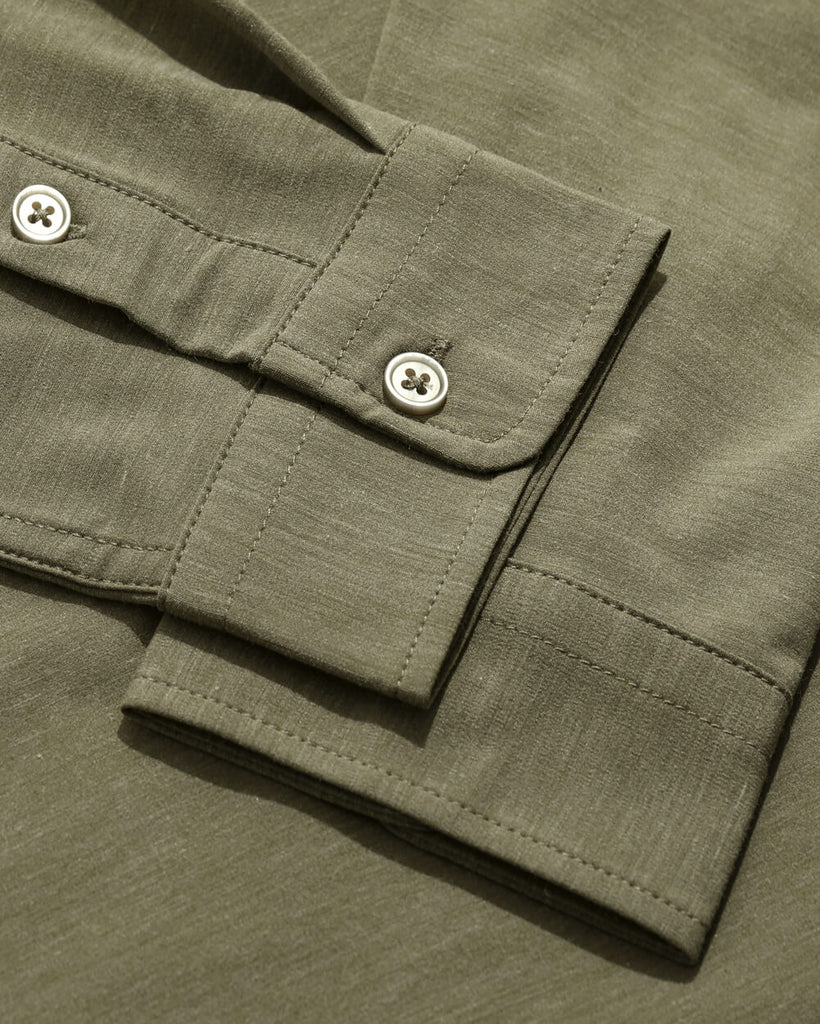 Long Sleeve Button Up-Olive Green-Detail 2