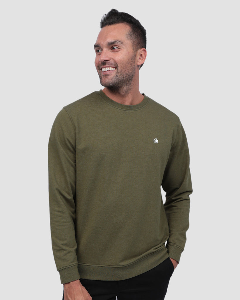 Crewneck Sweatshirt - Branded-Olive Green-Front--Zach---L