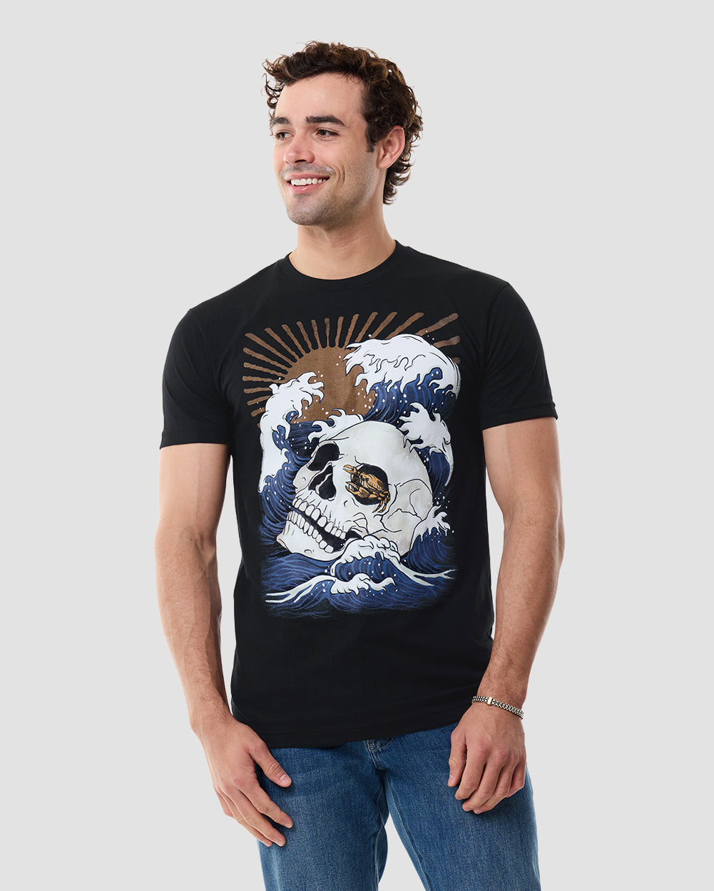Dead Current Tee-Charcoal-Black-Front--Model---L