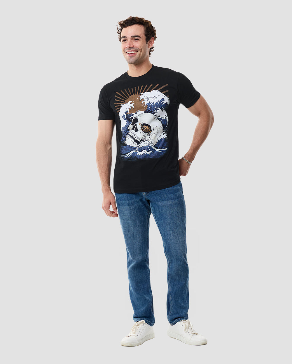 Dead Current Tee-Charcoal-Black-Full--Model---L