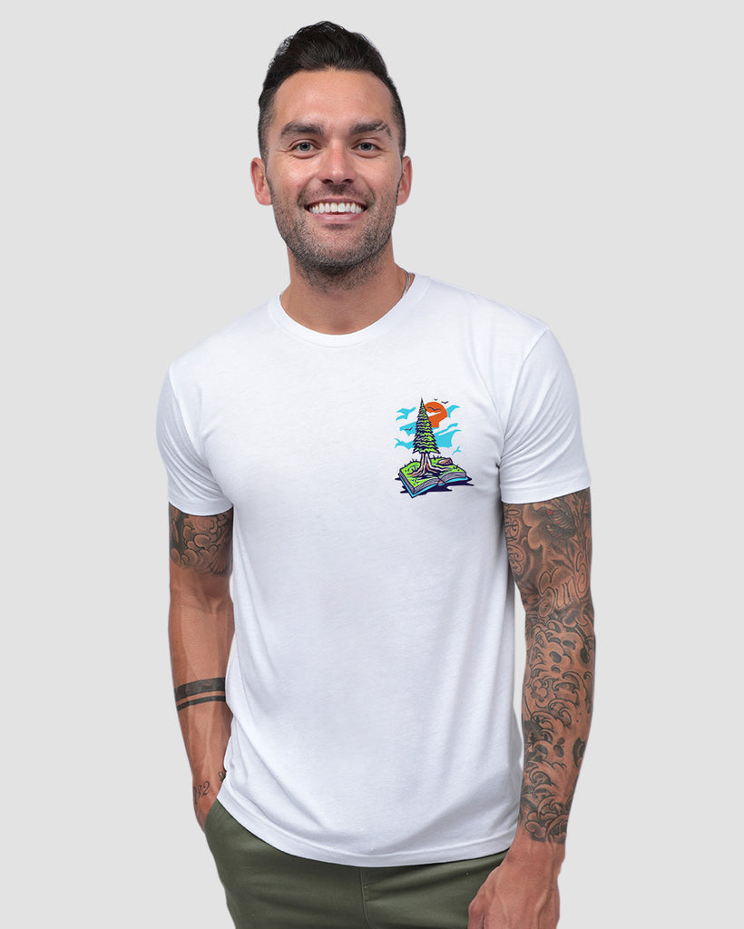 Enchanted Pages Tee-White-Front--Zach---L