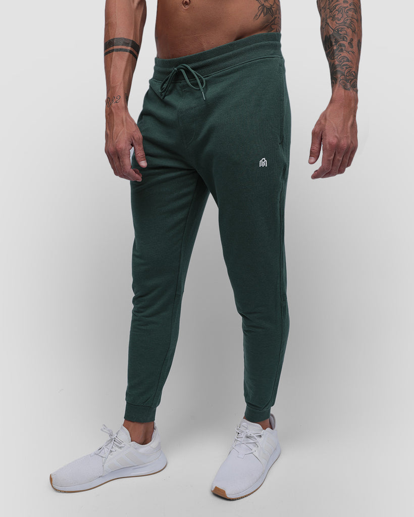 Fleece Joggers - Branded-Forest Green-Front--Zach---L