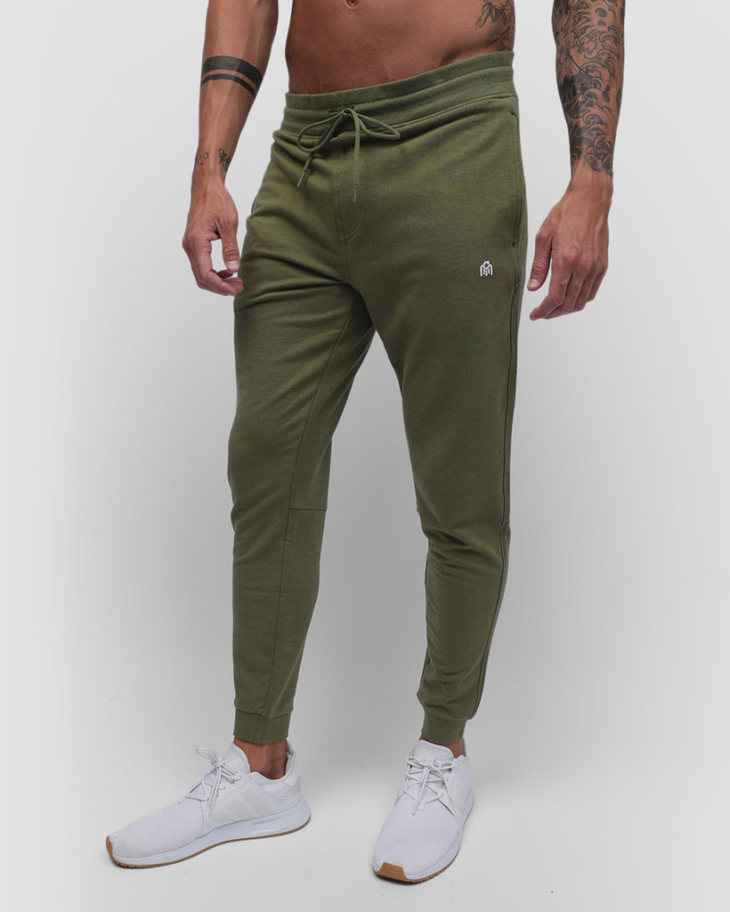 Fleece Joggers - Branded-Olive Green-Front--Zach---L