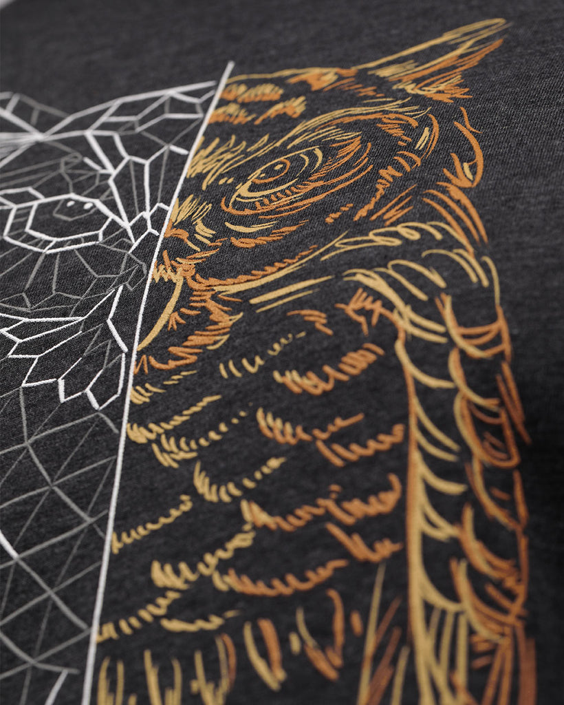 Fractured Owl Tee-Charcoal-Detail