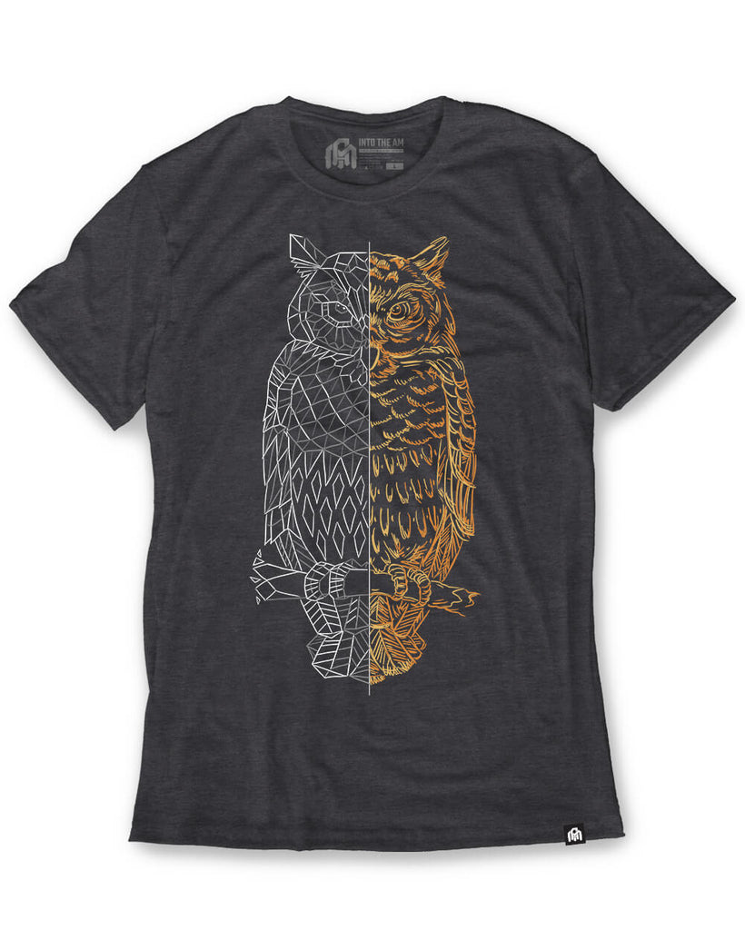 Fractured Owl Tee-Charcoal-Front