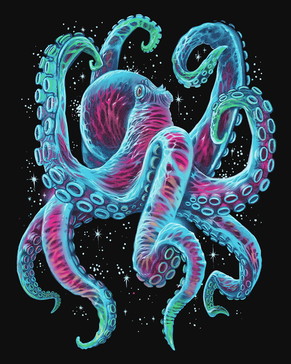 Gleaming Octo Glow-in-the-Dark Long Sleeve Tee-Black-Regular-Swatch--Model---L