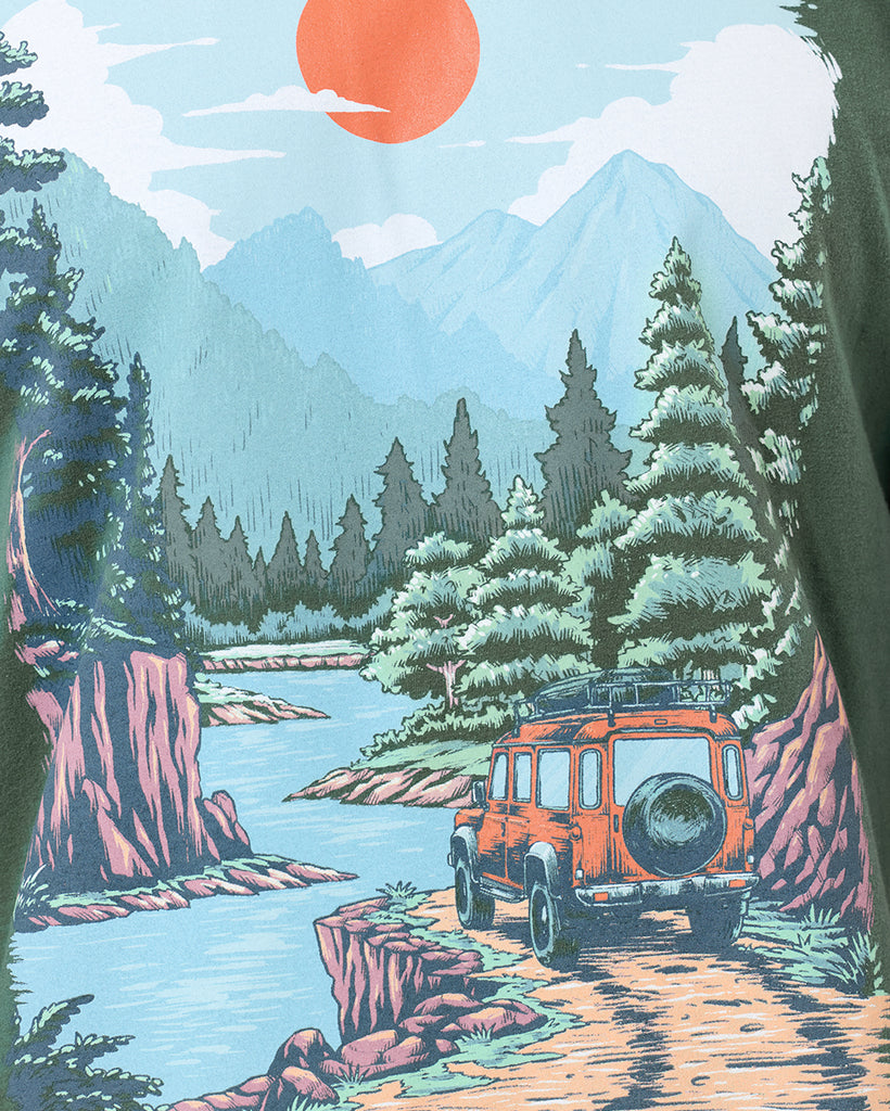 Offroad Escape Vintage Tee-Vintage Royal Pine-Detail--Model---M-Regular