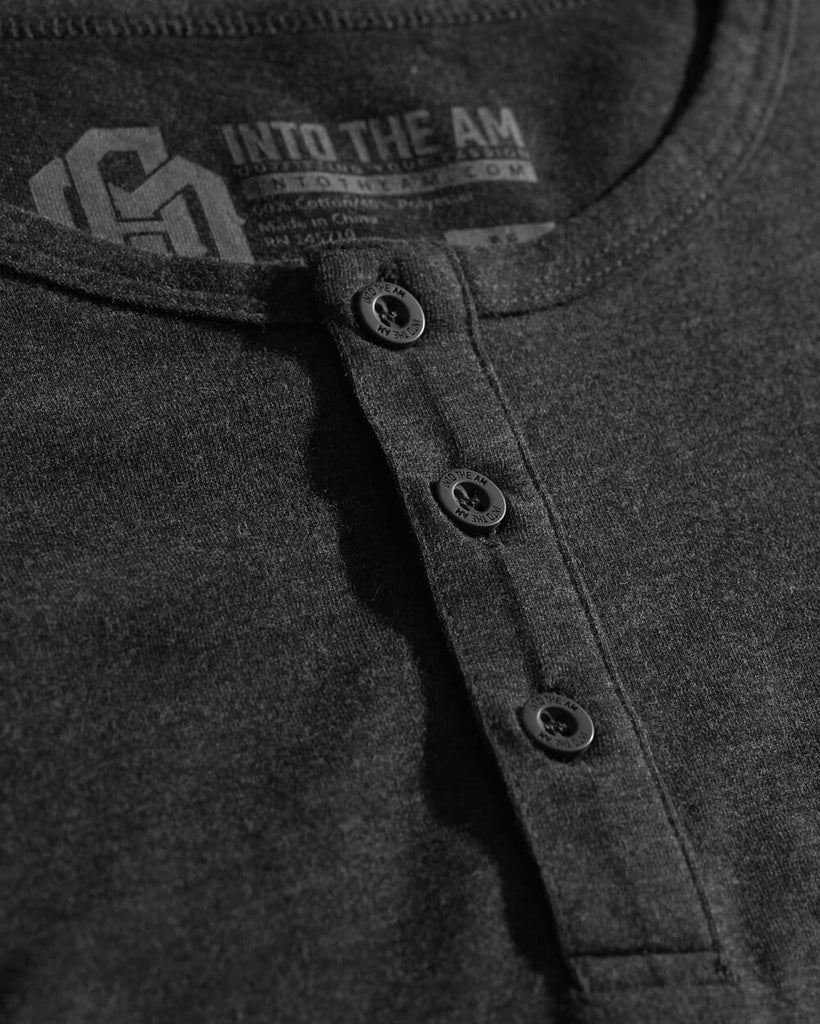 Long Sleeve Henley Tee - Branded-Charcoal-Detail1