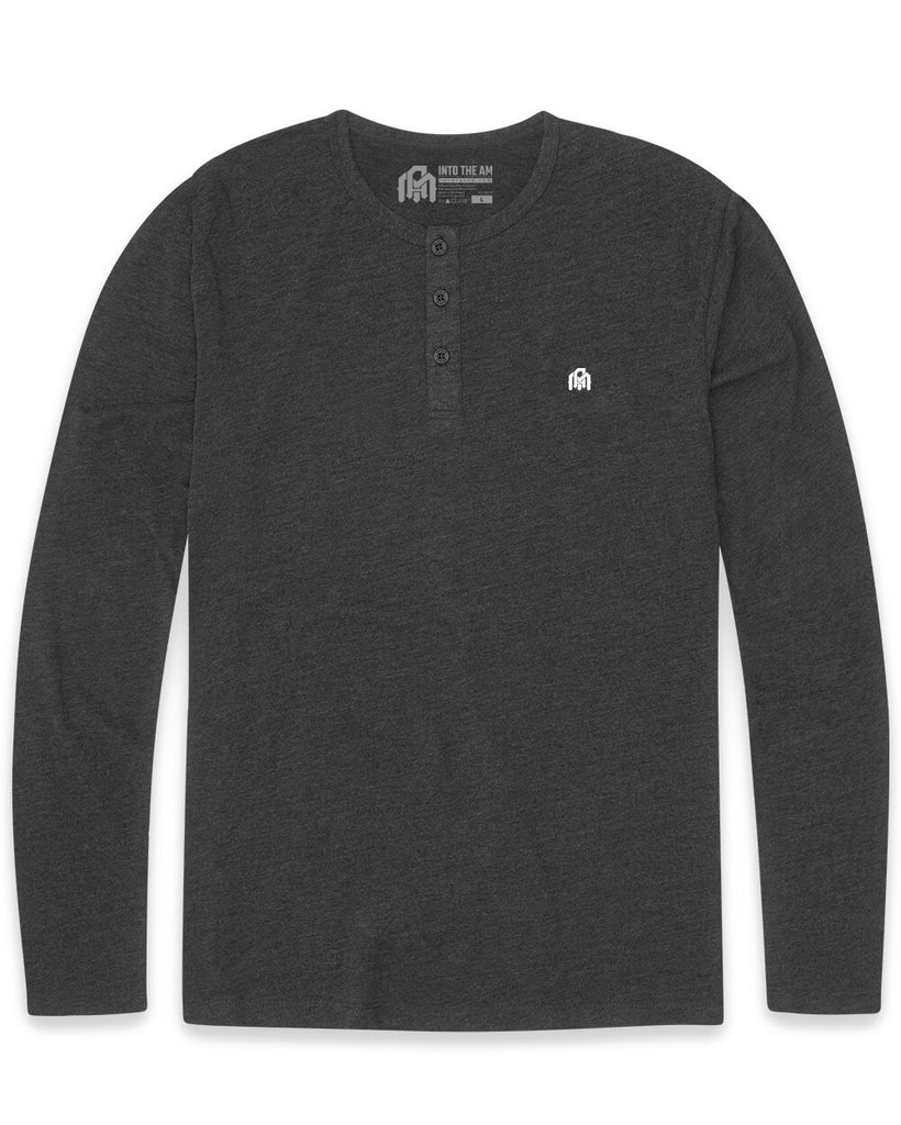 Long Sleeve Henley Tee - Branded-Charcoal-Front
