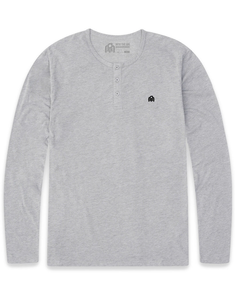 Long Sleeve Henley Tee - Branded-Grey-Front