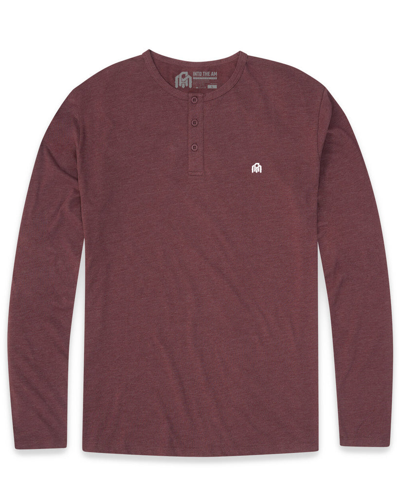 Long Sleeve Henley Tee - Branded-Maroon-Front