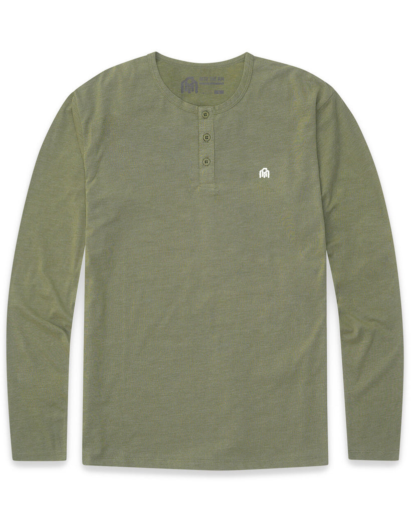 Long Sleeve Henley Tee - Branded-Olive Green-Front