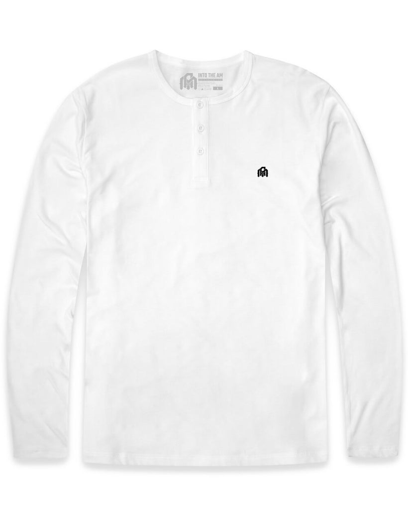 Long Sleeve Henley Tee - Branded-White-Front