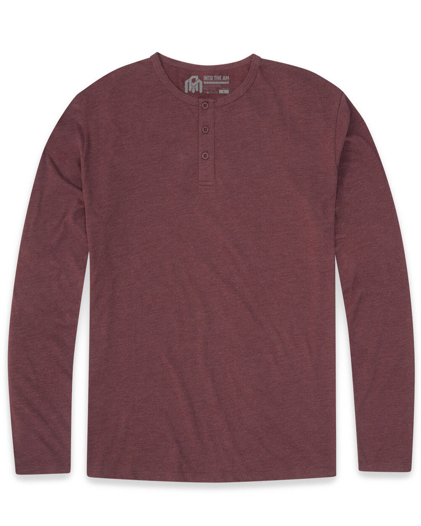 Long Sleeve Henley Tee - Non-Branded-Maroon-Front