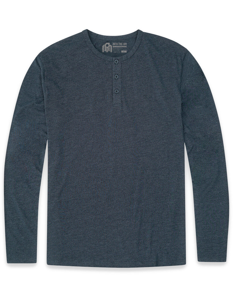 Long Sleeve Henley Tee - Non-Branded-Navy-Front