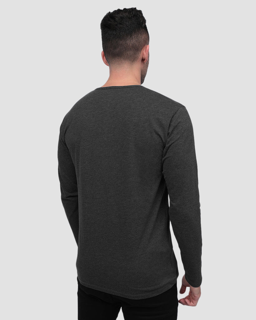 Long Sleeve Henley Tee - Non-Branded-Charcoal-Back--Zach---L