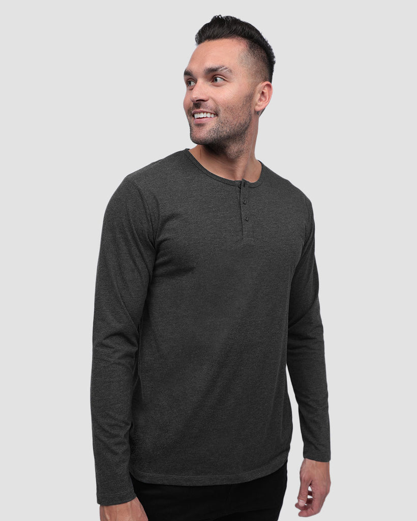 Long Sleeve Henley Tee - Non-Branded-Charcoal-Front--Zach---L