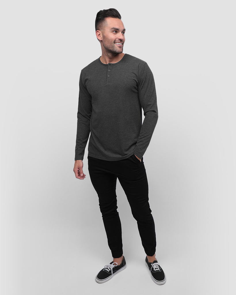 Long Sleeve Henley Tee - Non-Branded-Charcoal-Full--Zach---L