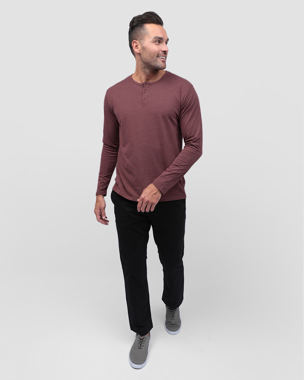 Long Sleeve Henley Tee - Non-Branded-Maroon-Full--Zach---L