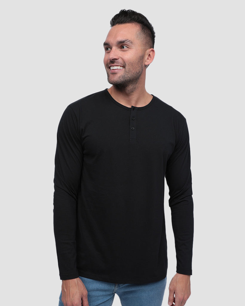 Long Sleeve Henley Tee - Non-Branded-Black-Front--Zach---L