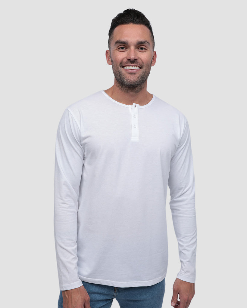 Long Sleeve Henley Tee - Non-Branded-Front-White--Zach---L