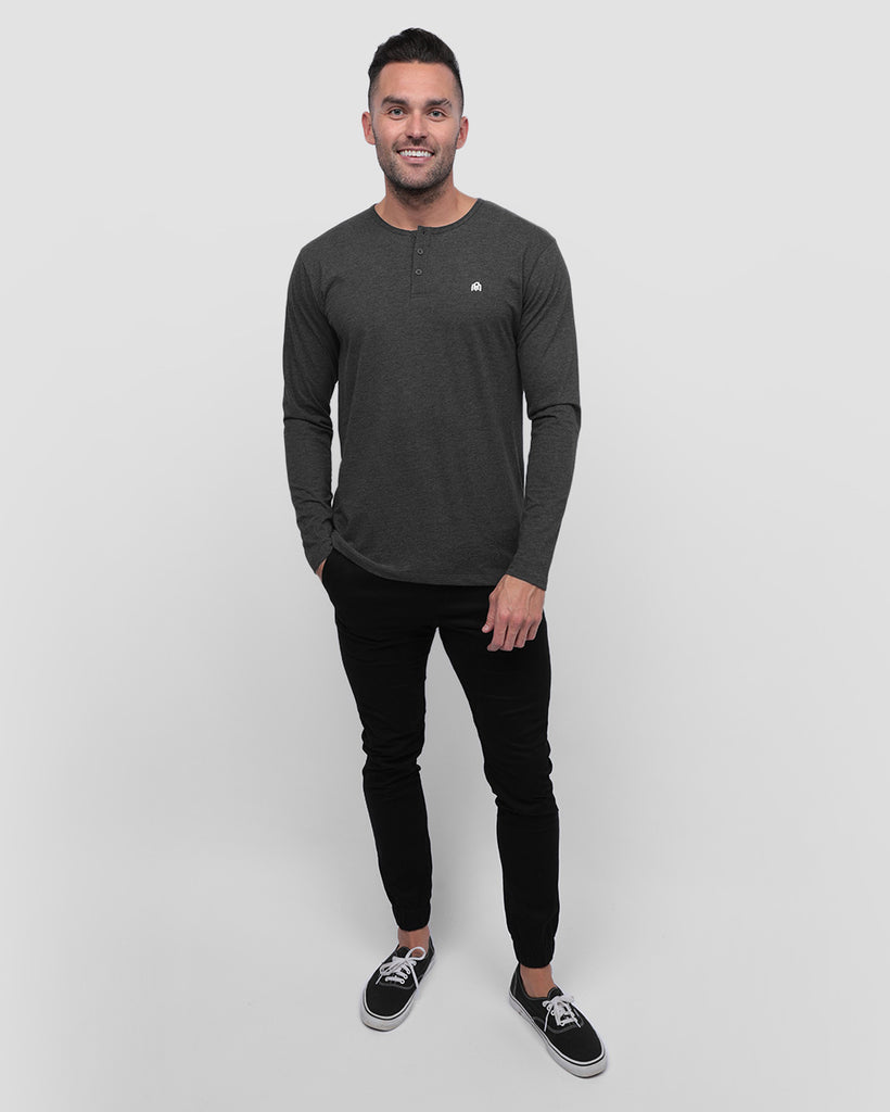 Long Sleeve Henley Tee - Branded-Charcoal-Full--Zach---L